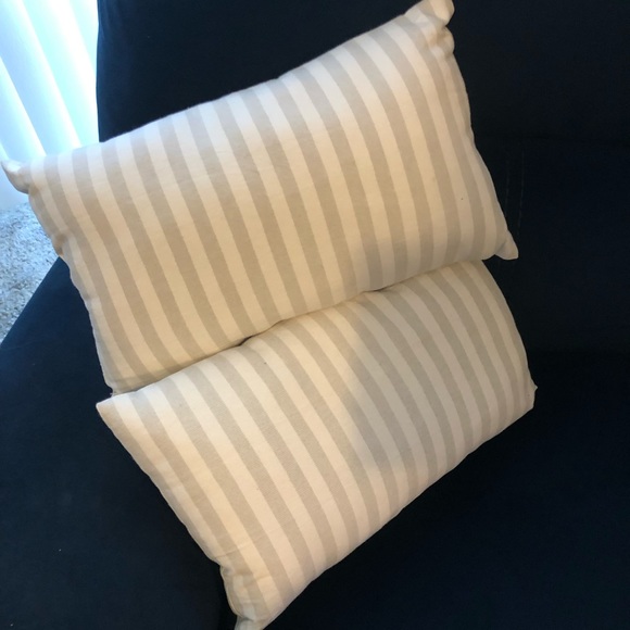 Welcome Embroidered 1 pair Accent Pillows, Beige/White, Gray/white striped back - Picture 3 of 7